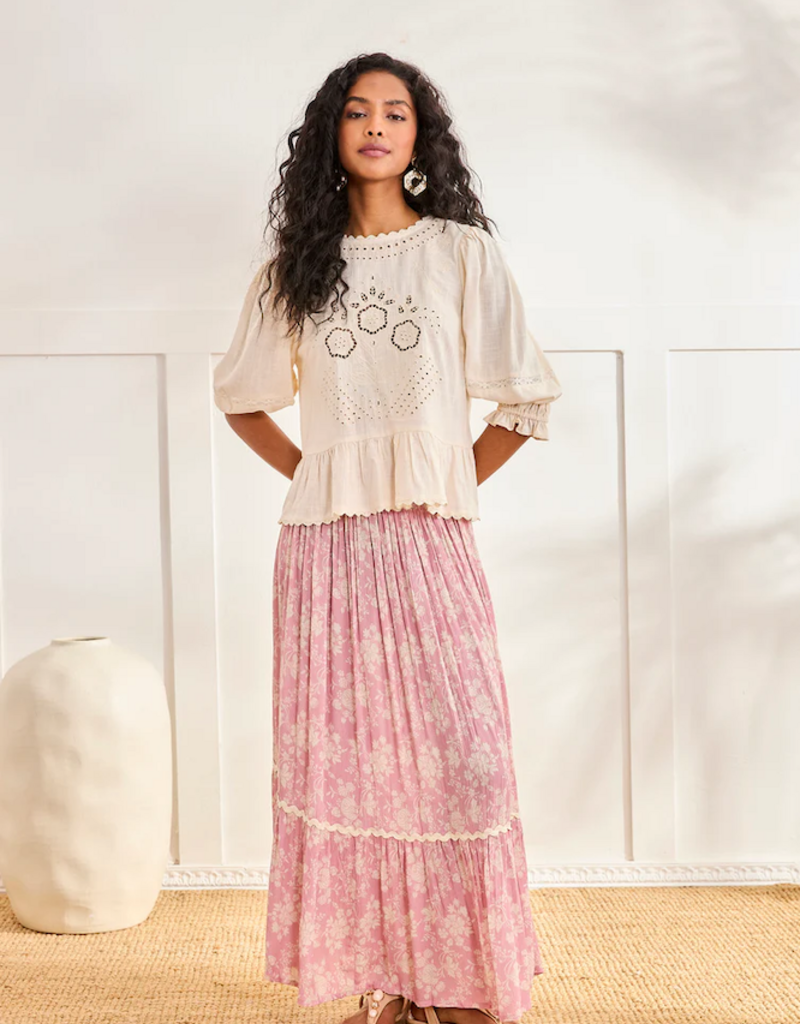 NKN Barcelona Jacin Blouse with Openwork Embroidery in Cream
