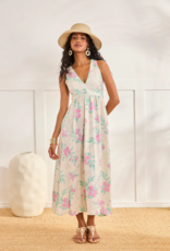 NKN Barcelona Danori Cross-Back Printed Dress in Green/Pink Floral Print