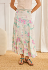 NKN Barcelona Ravari Midi Skirt in Green/Pink Floral Print