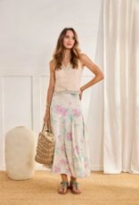 NKN Barcelona Ravari Midi Skirt in Green/Pink Floral Print