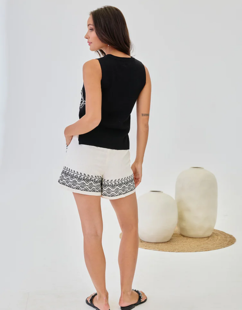 NKN Barcelona Peses Linen Blend Embroidered Shorts in Ivory