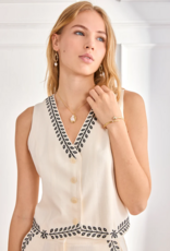 NKN Barcelona Polim Linen Blend Embroidered Vest in Ivory
