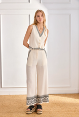 NKN Barcelona Polim Linen Blend Embroidered Vest in Ivory