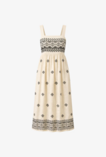 NKN Barcelona Rani Two-Tone Linen Blend Embroidered Maxi Dress in Ivory