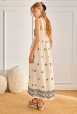 NKN Barcelona Rani Two-Tone Linen Blend Embroidered Maxi Dress in Ivory