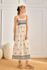 NKN Barcelona Rani Two-Tone Linen Blend Embroidered Maxi Dress in Ivory