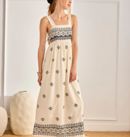 NKN Barcelona Rani Two-Tone Linen Blend Embroidered Maxi Dress
