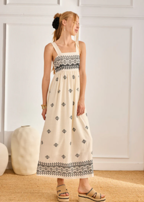 NKN Barcelona Rani Two-Tone Linen Blend Embroidered Maxi Dress