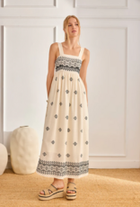 NKN Barcelona Rani Two-Tone Linen Blend Embroidered Maxi Dress in Ivory