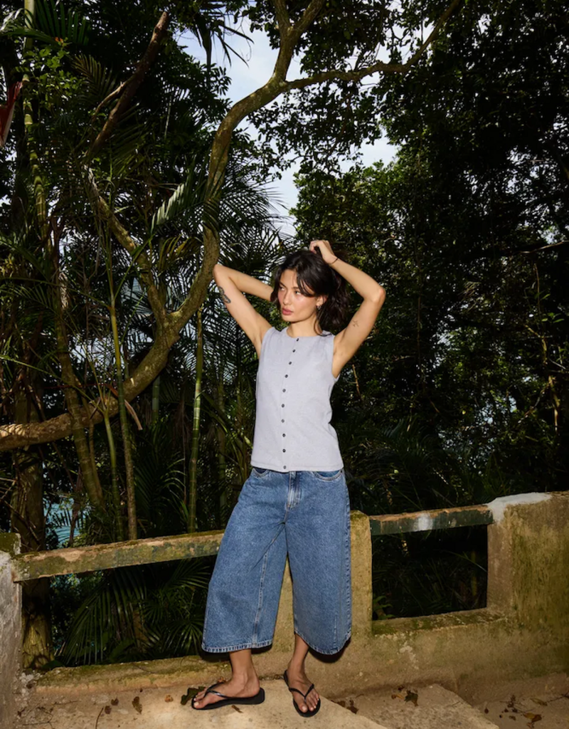 ICHI Palma Cotton Blend Top in Alloy Melange (FINAL SALE)