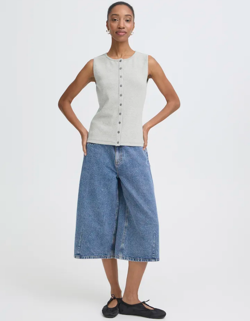 ICHI Palma Cotton Blend Top in Alloy Melange (FINAL SALE)