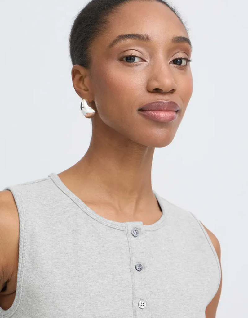 ICHI Palma Cotton Blend Top in Alloy Melange (FINAL SALE)