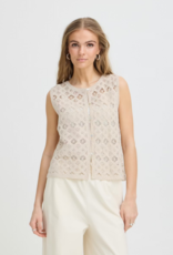 ICHI Nekla 100% Cotton Openwork Button Knit Top