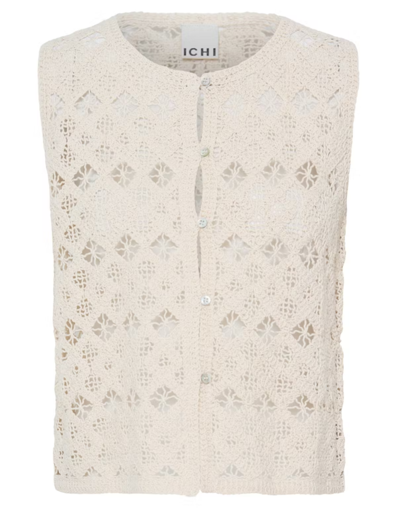 ICHI Nekla 100% Cotton Openwork Button Knit Top
