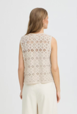 ICHI Nekla 100% Cotton Openwork Button Knit Top
