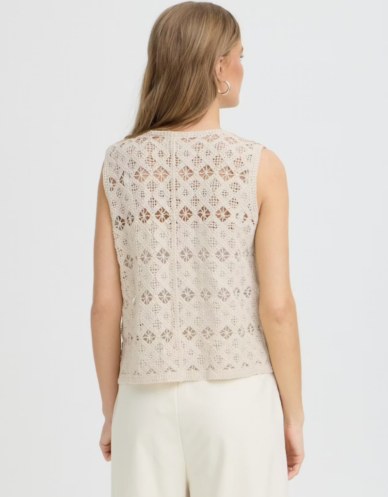 ICHI Nekla 100% Cotton Openwork Button Knit Top