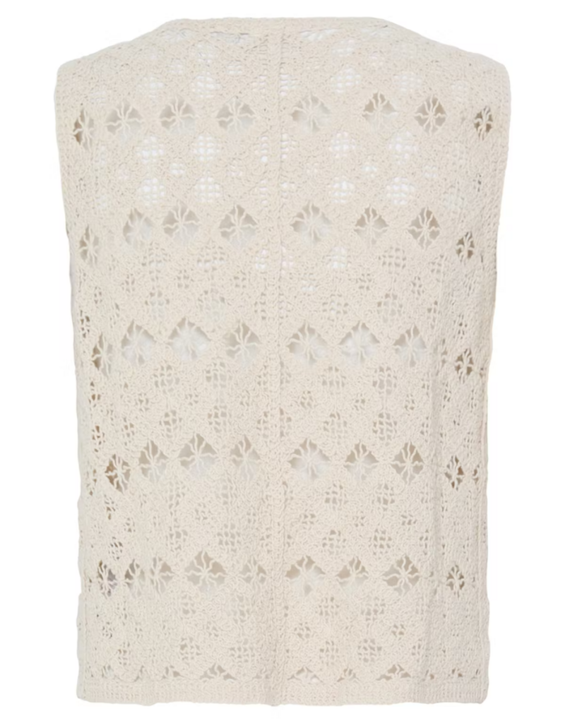 ICHI Nekla 100% Cotton Openwork Button Knit Top