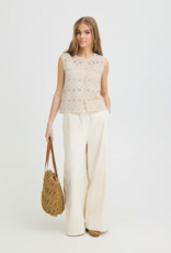 ICHI Nekla 100% Cotton Openwork Button Knit Top