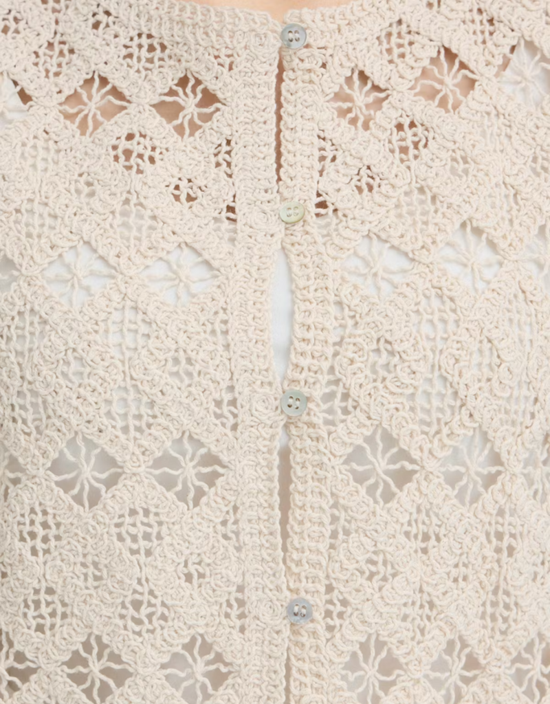 ICHI Nekla 100% Cotton Openwork Button Knit Top