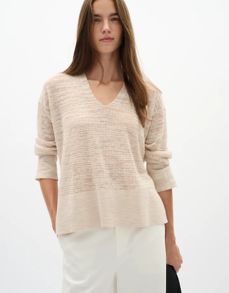 InWear Nita Cotton Blend V-Neck Knitted Pullover in Ecru