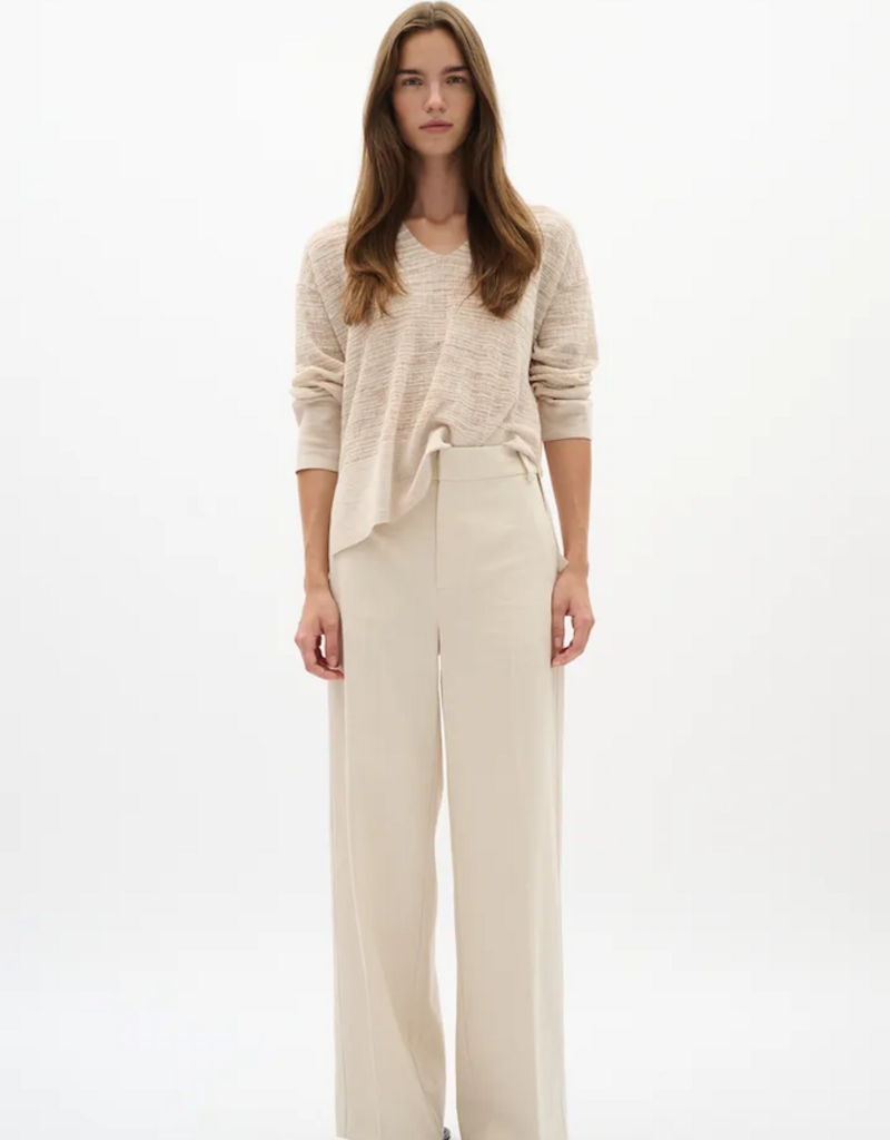 InWear Nita Cotton Blend V-Neck Knitted Pullover in Ecru