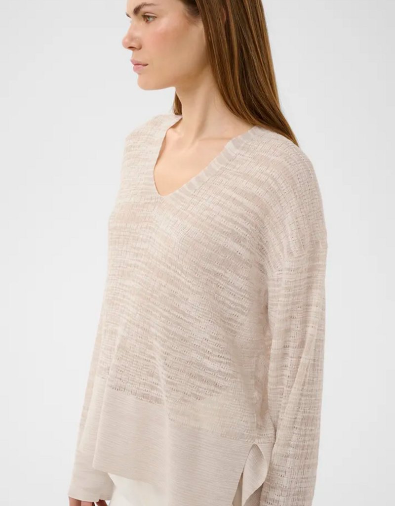 InWear Nita Cotton Blend V-Neck Knitted Pullover in Ecru