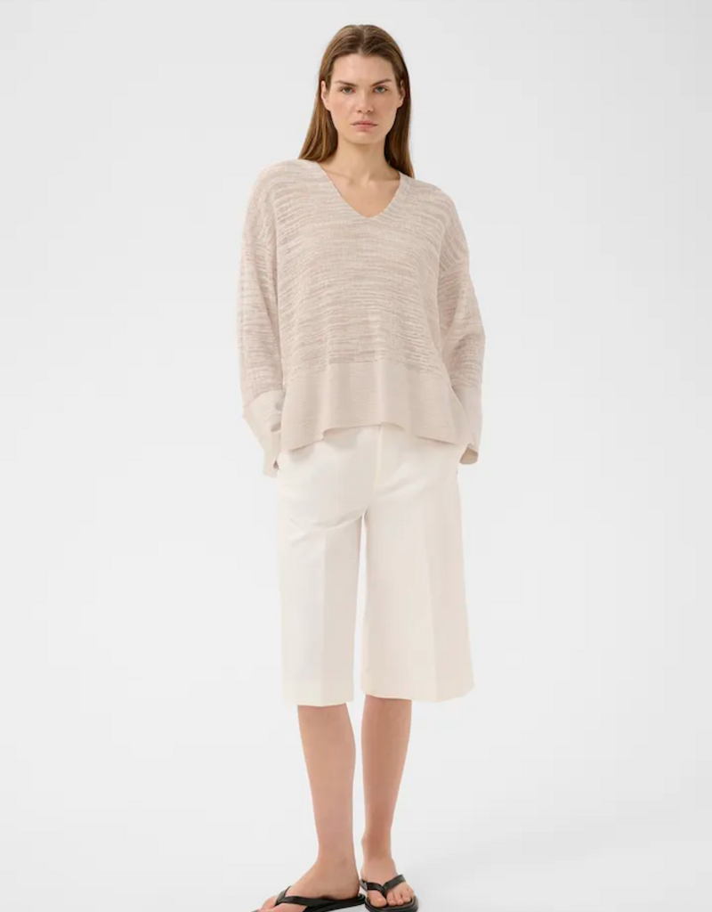 InWear Nita Cotton Blend V-Neck Knitted Pullover in Ecru