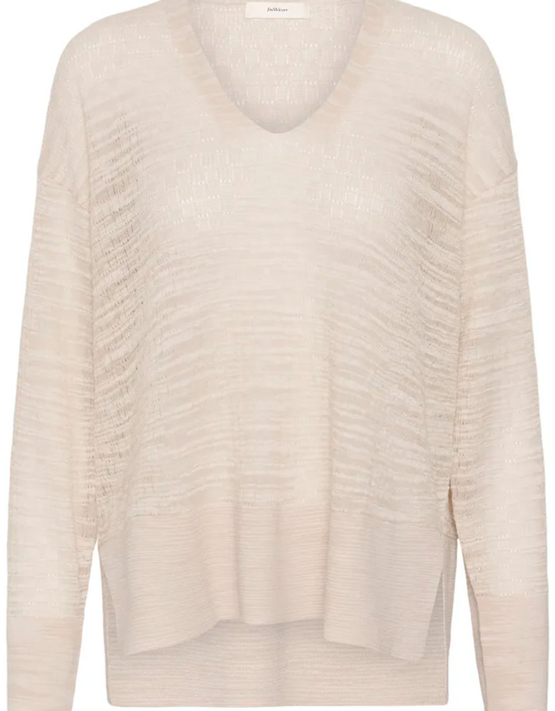 InWear Nita Cotton Blend V-Neck Knitted Pullover in Ecru