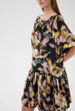 InWear Lyla Fest Short Bubble Hem Dress in Black Spring Leaves Print