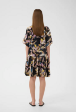 InWear Lyla Fest Short Bubble Hem Dress in Black Spring Leaves Print