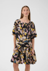 InWear Lyla Fest Short Bubble Hem Dress in Black Spring Leaves Print