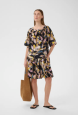 InWear Lyla Fest Short Bubble Hem Dress in Black Spring Leaves Print
