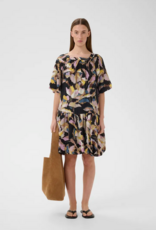 InWear Lyla Fest Short Bubble Hem Dress in Black Spring Leaves Print