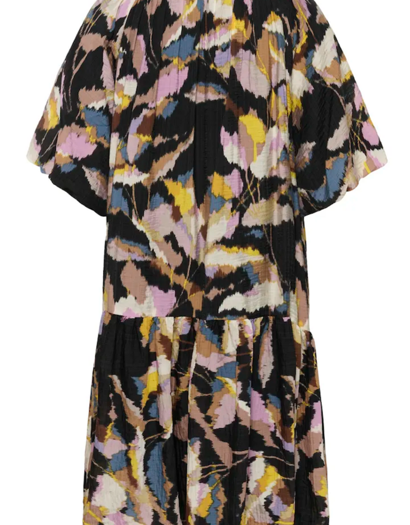InWear Lyla Fest Short Bubble Hem Dress in Black Spring Leaves Print