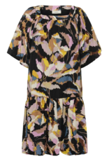 InWear Lyla Fest Short Bubble Hem Dress in Black Spring Leaves Print
