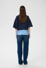 InWear Dessy 100% Cotton Combination Peplum Top in Open Air Pinstripe