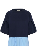 InWear Dessy 100% Cotton Combination Peplum Top in Open Air Pinstripe