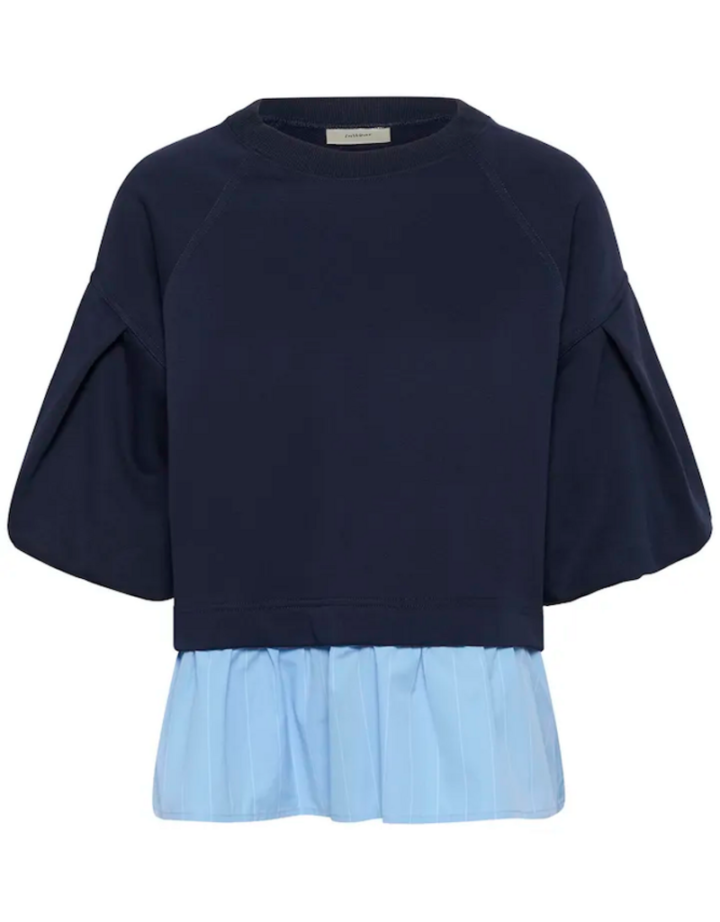 InWear Dessy 100% Cotton Combination Peplum Top in Open Air Pinstripe
