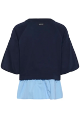 InWear Dessy 100% Cotton Combination Peplum Top in Open Air Pinstripe