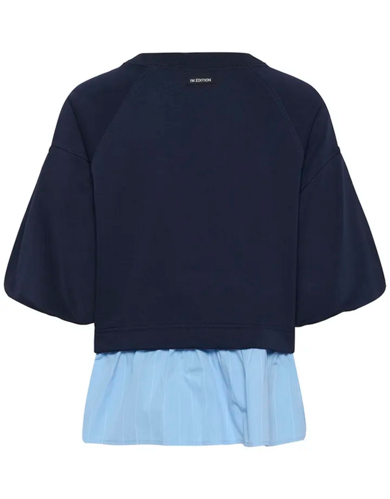 InWear Dessy 100% Cotton Combination Peplum Top in Open Air Pinstripe