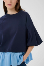 InWear Dessy 100% Cotton Combination Peplum Top in Open Air Pinstripe