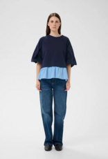 InWear Dessy 100% Cotton Combination Peplum Top in Open Air Pinstripe