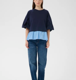 InWear Dessy Cotton Combination Peplum Top in Open Air Pinstripe