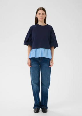 InWear Dessy Cotton Combination Peplum Top in Open Air Pinstripe