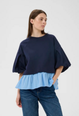 InWear Dessy 100% Cotton Combination Peplum Top in Open Air Pinstripe