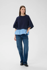 InWear Dessy 100% Cotton Combination Peplum Top in Open Air Pinstripe