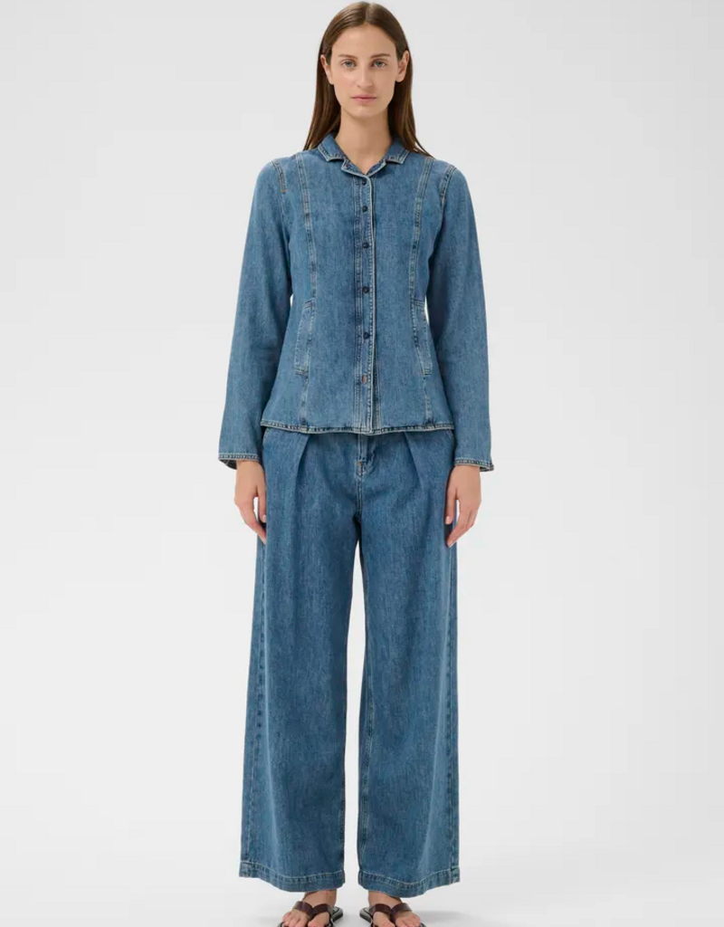 InWear Dophina Wide Denim Trouser in Washed Medium Blue
