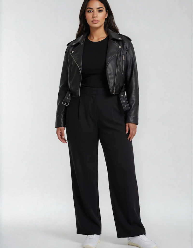 Privilege LuxeFlow Elevated Wide Leg Trouser in Black