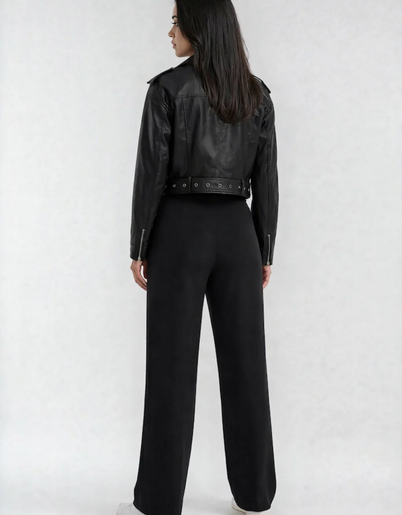 Privilege LuxeFlow Elevated Wide Leg Trouser in Black