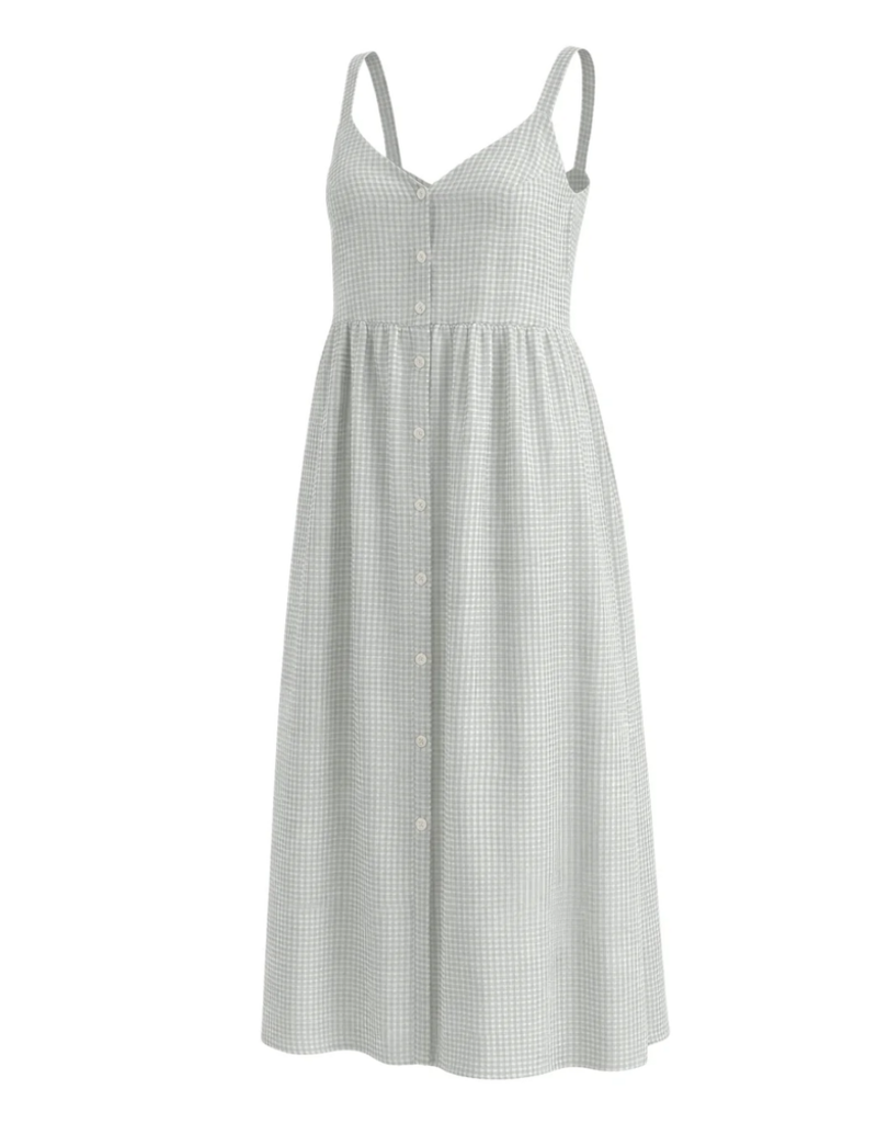 Privilege Estelle Button Down Cotton Dress in Blue/Green Gingham